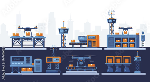 Automated Drone Delivery and Logistics System Illustration.