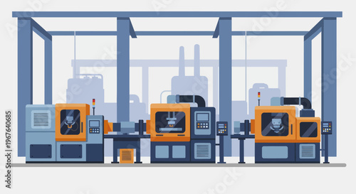 Automated Manufacturing Production Line with CNC Machines.