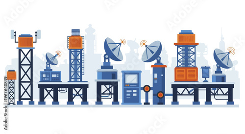 Communication Towers and Satellite Dishes Array.