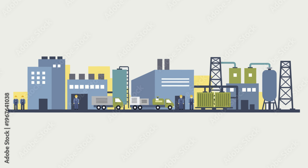 Fototapeta premium Industrial complex with factories, warehouses, and chemical plants.