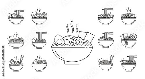 Ramen noodle bowls with chopsticks.