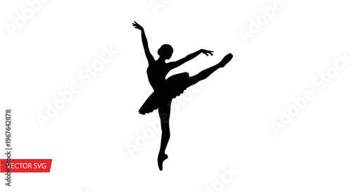 Ballet Dancer Silhouette Arabesque Pose Black White Vector