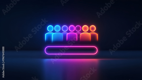 Wallpaper Mural Neon group icon for hiring success, employee recognition, teamwork, and collaboration, glowing in vibrant colors on dark background, symbolizing modern business and human resources Torontodigital.ca