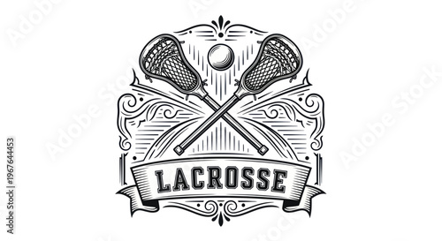 Vintage Lacrosse Emblem with Crossed Sticks and Ball
