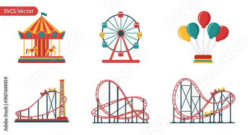 Amusement Park Fun: Carousel, Ferris Wheel, Roller Coasters & Balloons
