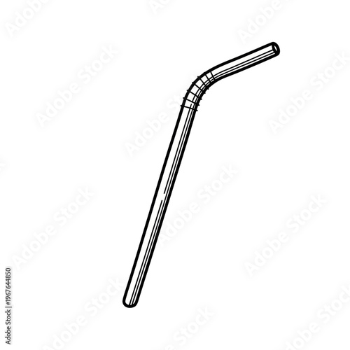 Drinking Straw Line Art Vector Illustration - Flexible Bendy Straw Icon Sketch