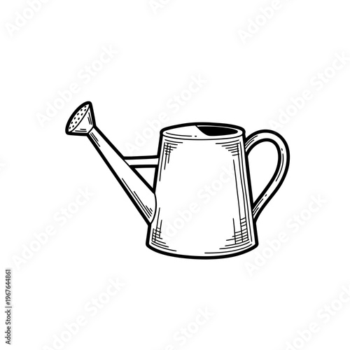 Hand-drawn Watering Can Illustration - Vintage Style Gardening Tool Sketch in Black and White Line Art