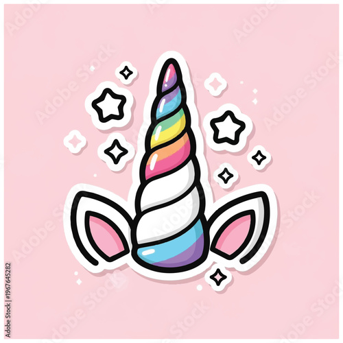 Colorful Unicorn Horn and Ears Illustration.