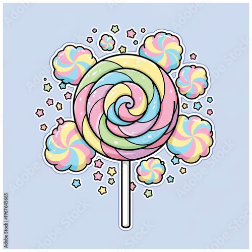 Colorful swirly lollipop on stick sweet.