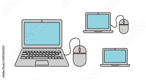 Laptop computer and wireless mouse.
