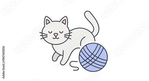Cute Cat Playing with Yarn Ball.