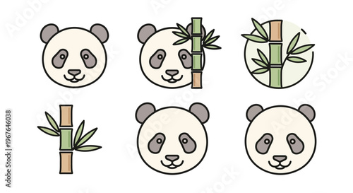 Panda faces with bamboo sticks.
