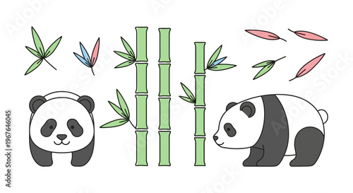 Two Cute Black and White Pandas.