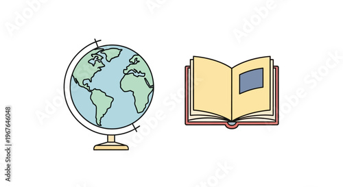 Globe and Open Book Illustration.