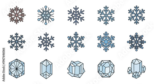 Snowflakes and ice crystals closeup.