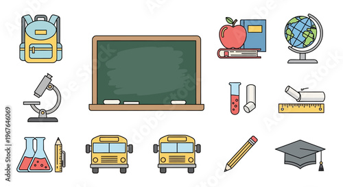 School Education Icons and Objects.