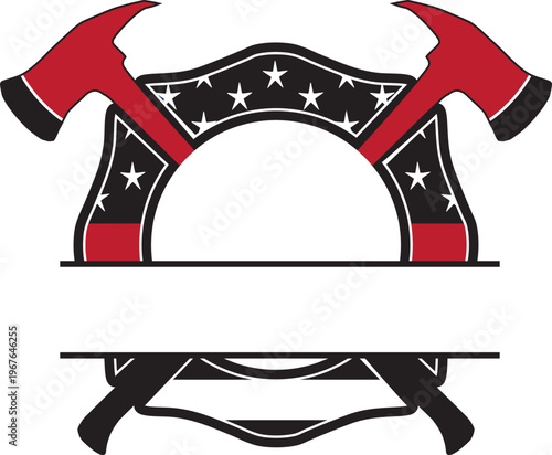 Firefighter split monogram icon with axes honoring firefighters of America. Split monogram of a Maltese cross