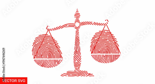 Scales of justice made of red fingerprint patterns, legal concept, identity