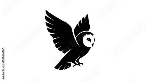 Black Silhouette of Barn Owl Flying.