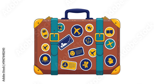 Vintage Suitcase Covered in Travel Stickers, Ready for Adventure