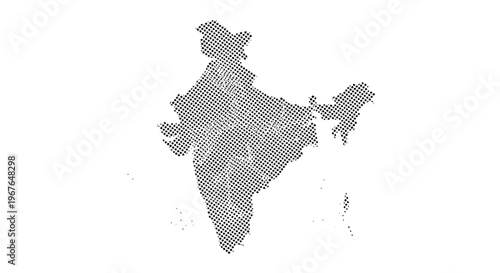 Map of India, country outline, graphic, white background, halftone pattern