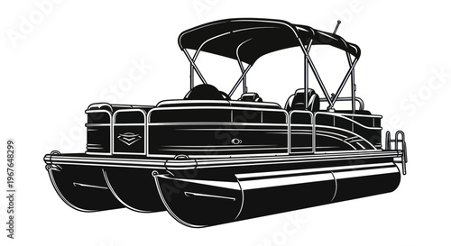 Modern Pontoon Boat Illustration, Watercraft Vehicle for Recreation and Travel
