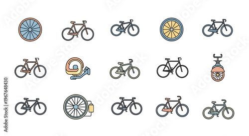 Bicycles and bike parts icons.