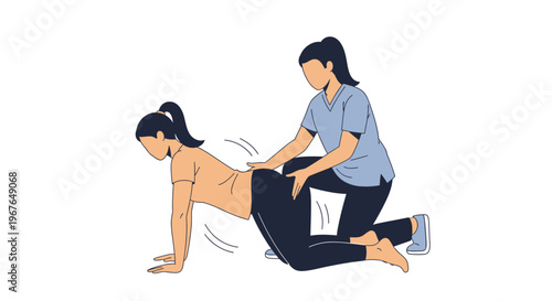 Female physical therapist assisting patient with back exercise