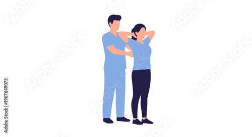 Physical therapist helping woman with back and shoulder stretch