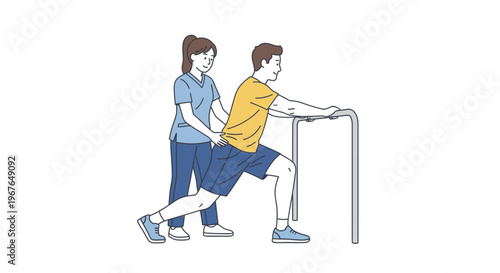 Therapist assisting male patient with leg stretch exercise
