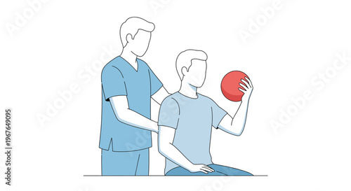 Physical therapist assisting male patient with arm exercise