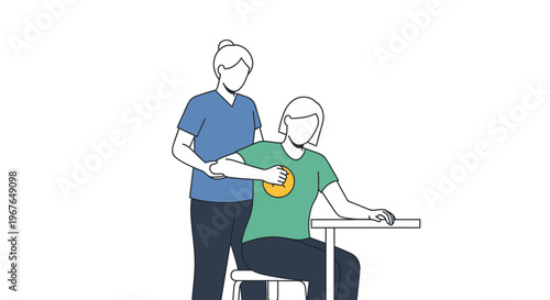 Female therapist helps patient with arm exercise therapy