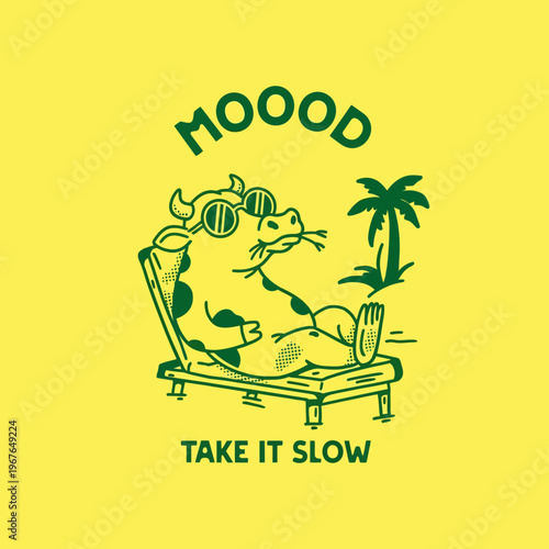 Cow on a lounge chair relaxing.