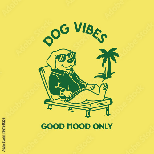 Dog sitting on lounge chair relaxed.