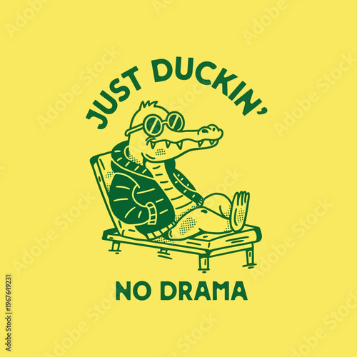 Crocodile Wearing Sunglasses on Lounge Chair.