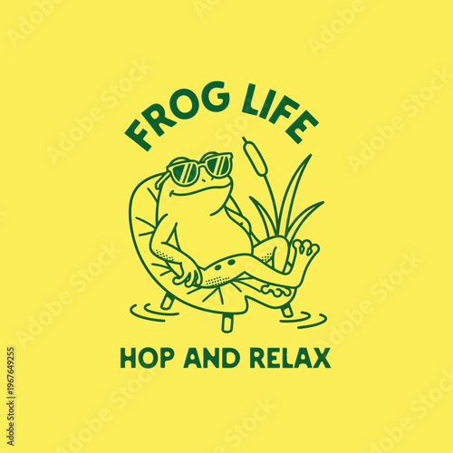 Frog Wearing Sunglasses Sitting Relaxed.