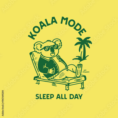 Koala wearing sunglasses on chaise.