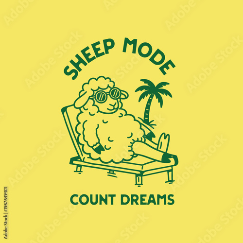 Sheep Relaxing on Lounge Chair.