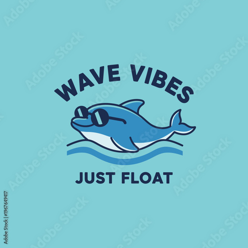 Smiling cartoon dolphin with sunglasses.