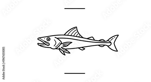 Bold black outline illustration of a stylized predatory fish with an open mouth swimming