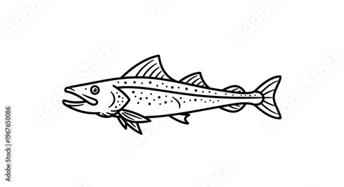 Monochromatic graphic representation of a speckled fish, capturing the essence of an aquatic