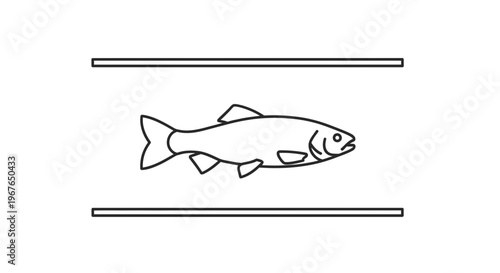 Minimalist line art illustration depicting a generic fish swimming in a clear aquatic environment