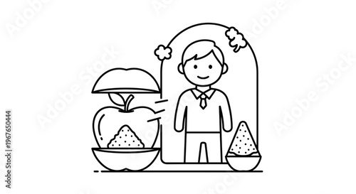 Conceptual illustration of a happy person making healthy dietary choices and balancing well-being
