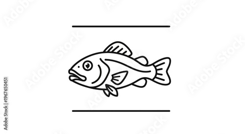 Minimalist Black Line Art Drawing of a Fish for Aquatic Life and Seafood Themes