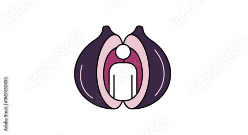 Minimalist icon of human essence nested within a vibrant botanical form symbolizing natural