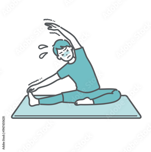 苦戦しながらストレッチをする体の硬い男性のイラスト