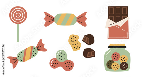 Assortment of Sweet Candies and Chocolates Collection.