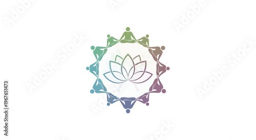 Group meditating in a lotus flower circle, spiritual harmony