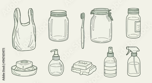 Collection of reusable and eco-friendly household items for sustainable living.