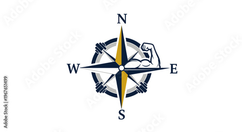 Fitness Compass Logo with Flexed Arm and Dumbbells